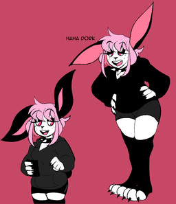3_toes 4_fingers anthro black_bottomwear black_claws black_clothing black_hoodie black_legwear black_shorts black_stockings black_thigh_highs black_topwear bottomwear claws clothed clothed_anthro clothed_female clothing collar electronics feet female fingers freckles fur hair holding_object holding_phone hoodie insult insulting_viewer legwear one_ear_up phone pink_background pink_hair red_eyes shorts simple_background solo spiked_collar spikes standing stockings text thigh_highs toeless_legwear toeless_stockings toeless_thigh_highs toes topwear white_body white_fur susieruu suzi_(susieruu) lagomorph leporid mammal rabbit english_text hi_res trans_(lore) trans_woman_(lore)