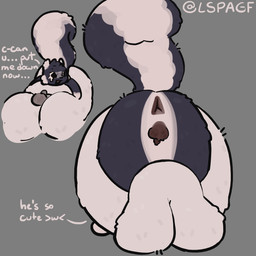 69_position anthro anus balls darkened_balls darkened_genitalia darkened_penis dialogue duo fart fart_fetish fluffy fluffy_tail genitals grey_background holding_another holding_butt holding_in_place lying male male/male multicolored_body on_front on_top_of_another on_top_of_belly oral penis sex simple_background tail text two_tone_body lspagf big_fat_stinky_unwashed_sweaty_bunny_(lspagf) skunk_(lspagf) lagomorph leporid mammal mephitid rabbit skunk 1:1 absurd_res english_text hi_res