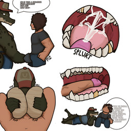 anthro breast_play breasts chibi cip_(character) fellatio female genitals human_on_anthro internal interspecies male male/female oral penile penis penis_grab sex titfuck uvula fizmari_(artist) sydney_(chilipeppers) crocodilian human mammal reptile scalie absurd_res hi_res