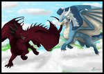 blue_body blue_scales cloud cloud_blower duo fierce_thorn horn looking_at_another red_body red_scales scales tail tongue tongue_out wings nero_eternity_(artist) mythology dragon mythological_creature mythological_scalie scalie hi_res