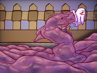 ambiguous_gender being_watched blush colored_feces dialogue excessive_feces feces fence hyper hyper_feces looking_at_another oblivious onomatopoeia pink_feces pooping pooping_into_pool simple_background solo sound_effects text unusual_feces swirlspicysoup apologeist_(helloimfurry) feces_creature ghost spirit 4:3 hi_res watermark