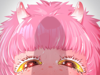 aroused blush blush_lines blushing_profusely eyelashes female freckled_face freckles hair horn long_eyelashes penis_shadow pink_body pink_hair white_eyelashes yokaiduck knipu_(yokaiduck) alien alien_humanoid humanoid absurd_res hi_res meme