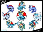 ambiguous_gender blue_body feral forked_tail group multicolored_body open_mouth pokeball scales simple_background smile sprite_art tail text unusual_anatomy unusual_tail luzarte nintendo pokemon eeveelution generation_1_pokemon mammal pokemon_(species) vaporeon 2024 4:3 artist_name colored digital_drawing_(artwork) digital_media_(artwork) hi_res japanese_text shaded simple_shading watermark