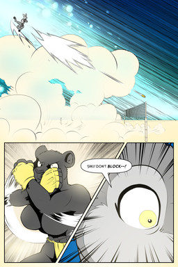 anthro clothing determined dialogue duo dust_cloud female fingerless_gloves gloves handwear motion_lines net paws sand tattoo volleyball_net rick_griffin ideka sakitori canid canine canis felid mammal pantherine wolf 2024 2:3 comic hi_res