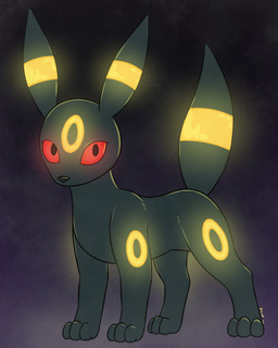 4_legs ambiguous_gender black_body feral glowing markings multicolored_body red_eyes ring_(marking) solo dawnlux nintendo pokemon eeveelution generation_2_pokemon pokemon_(species) umbreon 4:5 hi_res