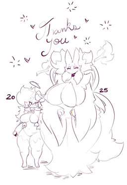 anthro big_breasts bone_collar_tag breasts collar_tag curvy_figure duo female fire half-closed_eyes halo huge_breasts larger_female narrowed_eyes simple_background size_difference standing stick tail text thank_you thick_thighs voluptuous voluptuous_anthro voluptuous_female white_background wide_hips salchikokokoko nintendo pokemon generation_7_pokemon generation_9_pokemon lycanroc mega_delphox mega_evolution pokemon_(species) 2025 english_description english_text full-length_portrait hi_res portrait sketch