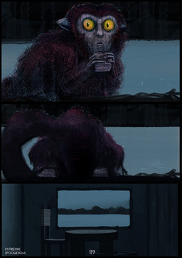 feral fur inside solo tail spoogiehowl haplorhine mammal monkey primate 2025 absurd_res comic digital_drawing_(artwork) digital_media_(artwork) digital_painting_(artwork) hi_res painting_(artwork) story