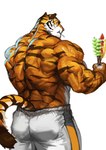 anthro back_muscles biceps food male muscular muscular_anthro muscular_male solo tail vein veiny_muscles traver009 coach_ho felid mammal pantherine tiger absurd_res hi_res