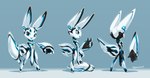 5_fingers anthro blue_eyes fingers floating_arms floating_hands front_view machine open_mouth rear_view side_view simple_background tail text tysontan cloud_white android lagomorph leporid mammal rabbit robot 2017 digital_media_(artwork) hi_res signature