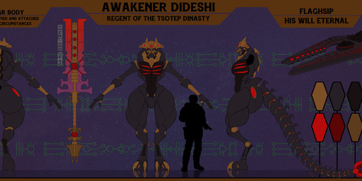 big_butt blade butt color_scheme crown digitigrade fangs front_view gold_(metal) headgear machine male rear_view ship side_view silhouette solo spacecraft tail teeth text thick_thighs vehicle watercraft weapon weapon_tail viola_bat warhammer_(franchise) warhammer_40000 humanoid necron robot robot_humanoid absurd_res hi_res model_sheet