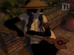 anthro areola blue_eyes breasts clothing female hat hat_only headgear headgear_only headwear headwear_only melee_weapon mostly_nude plant polearm slightly_chubby solo staff text weapon blx24 blizzard_entertainment warcraft bear mammal pandaren 3d_(artwork) 4:3 digital_media_(artwork) english_text hi_res