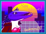 blue_border border breasts clothing female glitter half-closed_eyes holidays jacket lipstick makeup narrowed_eyes scales sharp_teeth solo synthwave teeth topwear seabreeze629 valentine's_day barracuda fish istiophoriform marine scombriform 4:3 absurd_res digital_media_(artwork) hi_res