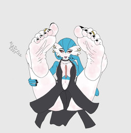 anthro black_clothing black_dress black_nail_polish clothing digit_ring dress ear_piercing ear_ring feet female foot_fetish humanoid_feet jewelry panties piercing plantigrade ring ring_piercing solo teasing toe_ring toes underwear wrinkled_feet wrinkles alzar_fox nintendo pokemon paige_(alzar_fox) gardevoir generation_3_pokemon pokemon_(species)