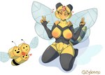 absurd_res anthro anthrofied areola arthropod bee big_breasts breasts combee duo female generation_4_pokemon genitals gesture hand_gesture hi_res hymenopteran insect nintendo nipples orange_areola orange_nipples pokemon pokemon_(species) pokemorph pussy thick_thighs v_sign vespiquen zyclone10