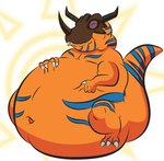 3_toes 4_fingers anthro belly belly_grab big_belly claws eyes_closed facial_horn fangs feet fingers horn immobile male morbidly_obese morbidly_obese_anthro morbidly_obese_male navel nose_horn nude obese obese_anthro obese_male orange_body overweight overweight_anthro overweight_male raised_tail scales sitting smile solo tail teeth toe_claws toes dino.d.dice bandai_namco digimon digimon_(species) dinosaur greymon prehistoric_species reptile scalie 2012