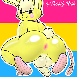 anthro anus backsack balls big_butt butt clothing collar femboy footwear fur genitals happy leash leashed_collar lgbt_pride male male/male nude on_leash pansexual_pride_colors penis presenting presenting_anus pride_color_background pride_colors shoes simple_background slippers solo tail thick_thighs yellow_body yellow_fur frosty_risk happy_tree_friends lgbt_pride_month mondo_media cuddles_(htf) lagomorph leporid mammal rabbit