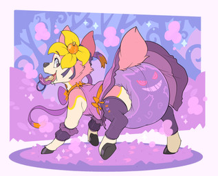 accessory ambiguous_gender big_diaper bow_ribbon clothing diaper dress feral hair_accessory holidays hooves hypnosis legwear mind_control pacifier ribbons simple_background solo sparkles spiral spiral_eyes thigh_highs bubblepuppers halloween nintendo pokemon deerling generation_5_pokemon pokemon_(species) spring_deerling hi_res