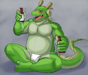 abs alcohol anthro asian_clothing athletic athletic_anthro barazoku beverage biceps big_muscles blush clothing digitigrade drunk east_asian_clothing food fundoshi green_body green_skin japanese_clothing kemono male muscular muscular_male paws pecs sake slightly_chubby solo spread_legs spreading stocky substance_intoxication tail underwear thegreatmatsutzu asian_mythology east_asian_mythology morenatsu mythology tappei_midoriya dragon eastern_dragon mythological_creature mythological_scalie scalie 2012