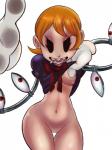 barely_visible_genitalia barely_visible_pussy bodily_fluids bottomless breasts clothed clothing drooling female genitals not_furry pussy saliva sharp_teeth solo teeth wide_hips lyn_nyl skullgirls peacock_(skullgirls) humanoid 3:4 hi_res