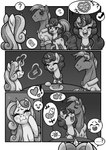 2022 absurd_res big_macintosh_(mlp) blush comic dessert digital_media_(artwork) equid equine eyelashes eyes_closed female feral food friendship_is_magic greyscale hasbro hi_res horn magic male mammal monochrome my_little_pony mythological_creature mythological_equine mythology pastry pie sketchy_skylar sugar_belle_(mlp) sweetie_belle_(mlp) unicorn