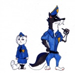 anthro clothed clothing duo female male officer police simple_background standing white_background jinksa disney predator_city zootopia fan_character lidiq_puph tommkart_vollf canid canine canis mammal mink mustelid musteline true_musteline wolf