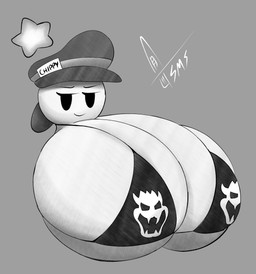 big_breasts bikini bikini_top breasts clothing female hat headgear headwear huge_breasts hyper hyper_breasts looking_at_viewer not_furry smile solo swimwear text two-piece_swimsuit supermoonshroom mario_and_luigi_(series) mario_bros nintendo starlow star_sprite 2026 absurd_res english_text hi_res monochrome signature