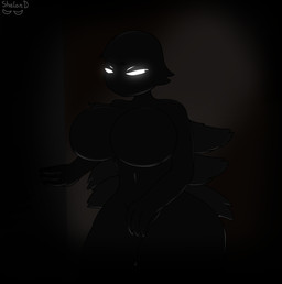 anthro big_breasts breasts dark featureless_breasts female flower glowing glowing_eyes hair mouthless nude plant short_hair solo wide_hips shalon lethal_company bracken_(lethal_company) monster hi_res