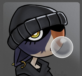 anthro beanie blowing_bubble_gum blue_body clothing ear_piercing eyelashes female hat headgear headwear orange_body piercing shaded_face solo sweatshirt white_body yellow_eyes viixenpiixen epic_games fortnite microsoft xbox xbox_game_studios meow_skulls calico_cat domestic_cat felid feline felis mammal 2025 digital_drawing_(artwork) digital_media_(artwork) hi_res icon