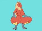 2018 2_claws 2_toes anthro arms_bent bent_legs big_breasts black_claws blaziken blue_background blue_eyes breasts claws crouching dark_claws digital_media_(artwork) feathers feet female fluffboye generation_3_pokemon genitals hair hands_on_legs hands_on_own_legs hands_on_own_thighs hands_on_thighs holding_both_legs holding_both_thighs huge_breasts long_hair looking_at_viewer multicolored_body multicolored_feathers neck_tuft nintendo nipples nude open_mouth pokemon pokemon_(species) pussy red_body red_feathers simple_background smile solo spread_legs spreading toe_claws toes tuft two_tone_body two_tone_feathers yellow_body yellow_feathers yellow_sclera