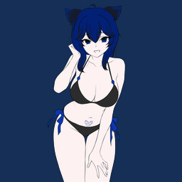 bikini bikini_bottom bikini_top blue_body blue_eyes blue_fur blue_hair breasts clothing female fox_ears fox_tail fur hair swimwear two-piece_swimsuit womb_tattoo fozznal co1by canid canine humanoid mammal 1:1 absurd_res alpha_channel hi_res