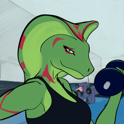 anthro clothing exercise eyeliner female makeup markings shirt snake_hood solo tank_top topwear tribal tribal_markings weightlifting workout caramelmartian cobra reptile scalie snake 1:1 hi_res