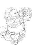 anthro belly humanoid_hands kemono male overweight overweight_anthro overweight_male simple_background solo tattoo white_background hysk lifewonders tokyo_afterschool_summoners gyobu_(tas) canid canine mammal raccoon_dog tanuki 2020 hi_res monochrome