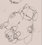 anthro anus balls big_butt butt butt_grab butt_lick duo fur genitals hand_on_butt hands_behind_head hands_behind_own_head happy high-angle_view kneeling licking looking_at_another looking_at_butt male male/male smile tail thick_thighs tongue upside_down sushiamazing working_buddies! kuehiko_roshihara tapio_chatarozawa domestic_cat felid feline felis mammal 2025 digital_media_(artwork) monochrome sketch