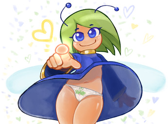 antennae_(anatomy) blue_clothing blue_dress blue_eyebrows blue_eyes blue_pupils blue_wings breasts closed_smile clothing dress eyebrows eyelashes female frog_print gesture glistening glistening_eyes green_hair hair hand_gesture heart_symbol insect_wings light_body light_skin mouth_closed navel panties pointing pointing_at_viewer pupils short_hair smile underwear white_clothing white_panties white_underwear wings 2x_(artist) poke_all_toads blue_fairy_(poke_all_toads) fairy humanoid hi_res