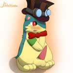 armband balls blue_body blue_fur blush bow_tie clothing feral fur genitals gradient_background hat headgear headwear looking_down male male_feral penis red_eyes shy simple_background solo tan_body tan_fur tapering_penis top_hat galv3z_(artist) nintendo pokemon galvez_(galv3z) generation_2_pokemon pokemon_(species) quilava 1:1 2019 hi_res signature