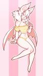 anthro breasts cleavage clothed clothing fangs female fur hair heart_symbol lips looking_at_viewer membrane_(anatomy) membranous_wings navel panties pink_body pink_eyes pink_fur pink_nose pink_skin shirt short_hair smile solo teeth thick_thighs topwear underwear white_hair wide_hips wings redrabbu albino bat mammal 2016 hi_res