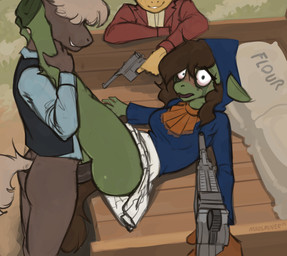 anthro bodily_fluids clothed clothed_sex clothing crying female first_person_view forced group gun looking_at_viewer male male/female mauser_c96 public public_sex raider ranged_weapon rape sex tears vaginal vehicle wagon weapon marsminer hasbro mauser my_little_pony fan_character equid equine horse mammal pony hi_res