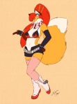 anthro big_breasts boots breasts clothed clothing cosplay female flame_bikini flame_pattern fluffy fluffy_tail footwear fur hair legwear looking_at_viewer midriff orange_body orange_fur ponytail red_hair shoes skimpy smile solo stockings tail white_body white_fur yellow_eyes starfighter tengen_toppa_gurren_lagann yoko_littner canid canine fox mammal red_fox true_fox 2014