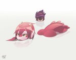 2_horns anthro blue_eyes butt duo femboy hair horn male male/male nude pink_body pink_hair pink_scales purple_hair scales swimming tail rudragon mythology mako_(rudragon) ru_(rudragon) dragon fish marine mythological_creature mythological_scalie scalie shark hi_res signature