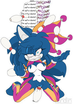anthro big_breasts blue_body blue_eyes blue_fur blue_hair bowling_pin breasts clothing female fool's_hat fur genitals hair hat headgear headwear hypnosis improvised_sex_toy juggling juggling_pin kneeling legwear long_hair mind_control multicolored_body multicolored_fur penetration ringed_eyes solo stirrup_legwear stirrup_stockings stockings text thigh_highs two_tone_body two_tone_fur vaginal vaginal_penetration vulva white_body white_fur kandlin lapis_(albo_ebire) canid canine mammal 2019 english_text hi_res