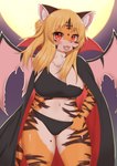 anthro blonde_hair blush breasts clothed clothing costume fangs female female_anthro fur hair halloween_costume holidays kemono looking_at_viewer moon multicolored_body multicolored_fur solo tail teeth horokusa0519 halloween tora-chan_(horokusa) felid mammal pantherine tiger 2022 digital_media_(artwork) hi_res