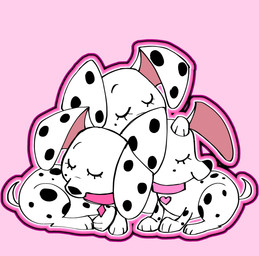 black_nose black_spots collar collar_tag diamond_collar_tag female feral floppy_ears fur group heart_collar_tag markings pink_collar pink_inner_ear sleeping spots spotted_body spotted_fur tail trio white_body white_fur white_tail trapping1006 101_dalmatian_street 101_dalmatians disney dallas_(101_dalmatians) deja_vu_(101_dalmatians) destiny_(101_dalmatians) triple_d_(101_dalmatians) canid canine canis dalmatian domestic_dog mammal hi_res