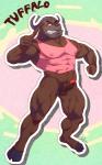 abs anthro balls bottomless brown_balls brown_body brown_fur brown_penis clothed clothing darkened_genitalia erection fur genitals gesture glans hand_gesture hooves horn humanoid_genitalia humanoid_penis male muscular muscular_anthro muscular_male navel nipples penis pink_glans realistic_penis_size shirt small_balls smile solo tank_top thumbs_up topwear funeral-paws super_fuck_friends tuffalo bovid bovine mammal 5:8 hi_res