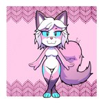 anthro blue_eyes female fur multicolored_body multicolored_fur multicolored_legs nude nude_anthro nude_female pink_body pink_fur pink_tail red_nose solo tail thigh_gap el_senor_erizo cotton_galaxy canid canine canis mammal wolf 1:1 hi_res