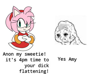 anthro clothing duo female male male/female shitpost text amyrosesimp1 sega sonic_the_hedgehog_(series) amy_rose anon eulipotyphlan hedgehog human mammal english_text meme