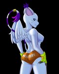 blue_eyes bottomwear breasts butt claws clothing feathered_wings feathers female fur gloves handwear hooters_uniform looking_at_viewer markings pose purple_markings shorts tail tail_tuft tight_bottomwear tight_clothing tight_shorts topwear tuft whiskers white_body white_fur white_skin wings friken bandai_namco digimon hooters angelgatomon_(angelkitty) digimon_(species) domestic_cat felid feline felis gatomon mammal 4:5 absurd_res alpha_channel hi_res