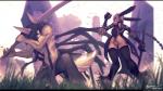 5_fingers anthro black_bars clothed clothing duo female fingers grass holding_melee_weapon holding_object holding_sword holding_weapon male male/female melee_weapon panties plant standing sword underwear weapon iontoon sirin_omen canid canine lagomorph leporid mammal rabbit 16:9 2017 hi_res widescreen