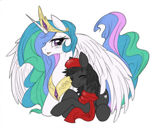 2014 black_hair blush crown cute equine eyes_closed female friendship_is_magic hair hat horn horse kneeling long_hair male mammal mirapony multi-colored_hair my_little_pony original_character pony princess_celestia_(mlp) purple_eyes sitting smile winged_unicorn wings
Rating: Safe
Score: 4
User: Robinebra
Date: March 30, 2014