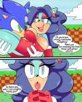 4:5 absurd_res adventures_of_sonic_the_hedgehog anthro big_breasts blush breasts breezie_hedgebot_robotnik breezie_the_hedgehog cleavage clothed clothing cloudz comic dialogue digital_media_(artwork) duo english_text eulipotyphlan female hedgehog hi_res huge_breasts male male/female mammal sega sonic_the_hedgehog sonic_the_hedgehog_(series) superbunnygt text tight_clothing