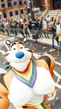 anthro big_muscles big_pecs bulge clothed clothing fur gesture jockstrap lgbt_pride male mascot muscular muscular_anthro muscular_male nipples orange_body orange_fur pecs pride_colors rainbow_pride_colors selfie six-stripe_rainbow_pride_colors skimpy smile solo striped_body stripes thong topless topless_anthro topless_male underwear walking waving dream_and_nightmare sound_warning frosted_flakes kellogg's lgbt_pride_month tiktok tony_the_tiger felid feline mammal pantherine tiger 3d_(artwork) 3d_animation 4k 9:16 absurd_res animated digital_media_(artwork) hi_res short_playtime sound video
